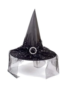 1 bucă pălărie de vrăjitoare pentru adulți, accesoriu pentru costum de petrecere de Halloween, din poliester și plasă