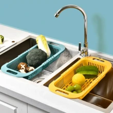 1pc Kitchen Sink Storage Basket For Fruit & Vegetable And Adjustable Retractable Drain Basket - Blue - View 1