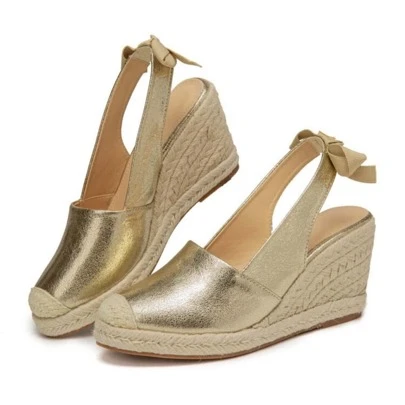 Sandalias de mujeres de punta abierta plataforma con de alpargata cuña tacón , hebilla tira tobillera con con lentejuelas detallando