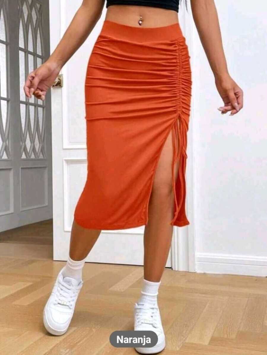 falda con fruncido unitalla - Naranja - Ver 1