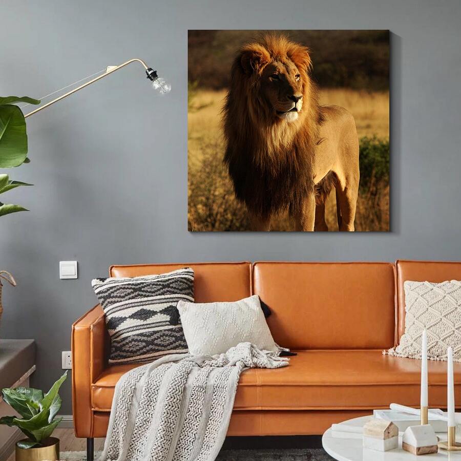 Wall Canvas Animal Painting, Wall Painting Art Decor Prints Picture of Lion Standing On A Mountain Framed Stretched Printed on Canvas for Home Living Room Bedroom Office - nghệ thuật01 - Xem 1