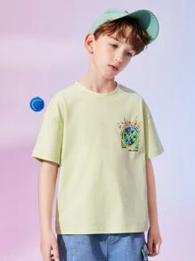Boys Geo & Letter Graphic Drop Shoulder Tee - Green - View 6