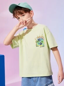 Boys Geo & Letter Graphic Drop Shoulder Tee - Green - View 8