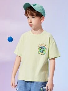 Boys Geo & Letter Graphic Drop Shoulder Tee - Green - View 5