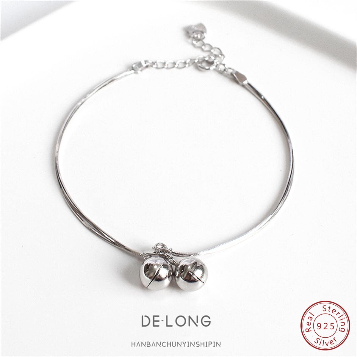 OMID 1件S925纯银材质时尚铃铛双层手链，个性化手饰，适合女性日常佩戴