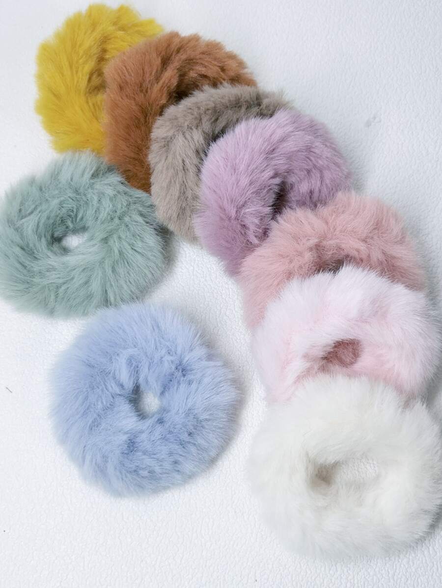 1 件装 绒球发带 毛绒绒发圈 毛茸茸发带 仿兔毛 蓬松弹性发圈 马尾辫发夹 女童 女士 返校发饰