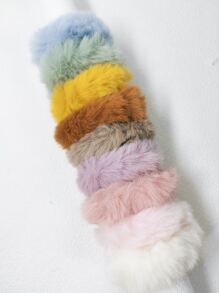 1 件装 绒球发带 毛绒绒发圈 毛茸茸发带 仿兔毛 蓬松弹性发圈 马尾辫发夹 女童 女士 返校发饰