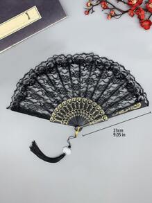 1 chiếc quạt gấp cầm tay họa tiết hoa ren cổ điển trơn, thích hợp cho mùa xuân/hè, tiệc hóa trang (màu vòng treo ngẫu nhiên) ngày lễ tình nhân ngày lễ tình nhân - màu đen - Xem 8