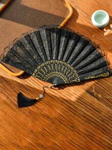 1 chiếc quạt gấp cầm tay họa tiết hoa ren cổ điển trơn, thích hợp cho mùa xuân/hè, tiệc hóa trang (màu vòng treo ngẫu nhiên) ngày lễ tình nhân ngày lễ tình nhân - màu đen - Xem 3
