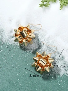 1pair Fashionable New Christmas Design Metallic Flower Earrings For Women, Suitable For Festival Occasions - Yellow Gold - View 4