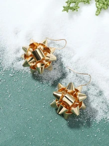 1pair Fashionable New Christmas Design Metallic Flower Earrings For Women, Suitable For Festival Occasions - Yellow Gold - View 2