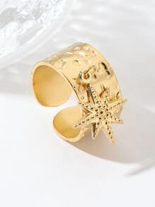 1pc Titanium Steel Open Snowflake Pendant Ring, Suitable For Daily Wear, Christmas Gift - Yellow Gold - View 10