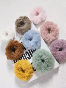 1 件装 绒球发带 毛绒绒发圈 毛茸茸发带 仿兔毛 蓬松弹性发圈 马尾辫发夹 女童 女士 返校发饰