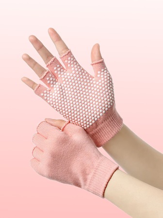 1雙女性瑜伽露指手套帶防滑設計,橘色&粉色的