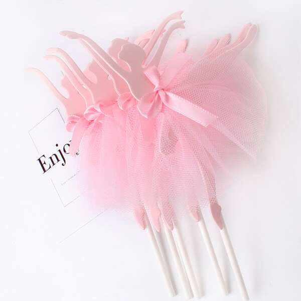 5pcs Pink Ballet Dancer Cake Toppers Ballerina Tutu Dessert Table Birthday Party Decoration Picks