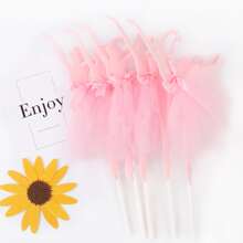 5pcs Pink Ballet Dancer Cake Toppers Ballerina Tutu Dessert Table Birthday Party Decoration Picks - Pink - View 3