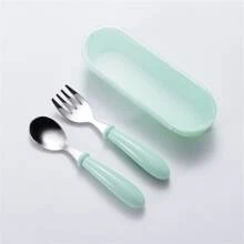 1 Bộ Thép không gỉ 304 Trẻ em Hoạt hình Bộ đồ ăn Cái nĩa Và Cái thìa Hộp Bộ Tròn Xử lý Dễ thương Mẫu Quà sinh nhật Qủa tặng Màu xanh lá - màu xanh lá - Xem 1