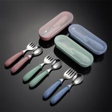 1 Bộ Thép không gỉ 304 Trẻ em Hoạt hình Bộ đồ ăn Cái nĩa Và Cái thìa Hộp Bộ Tròn Xử lý Dễ thương Mẫu Quà sinh nhật Qủa tặng Màu xanh lá - màu xanh lá - Xem 2