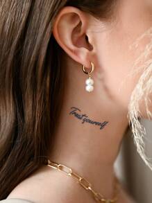 2pcs Temporary Herbal Juice Semi-Permanent Non-Reflective Tattoo Sticker With Blue Words And Characters For Wrist And Body, Lasts Two Weeks - Blue - View 4