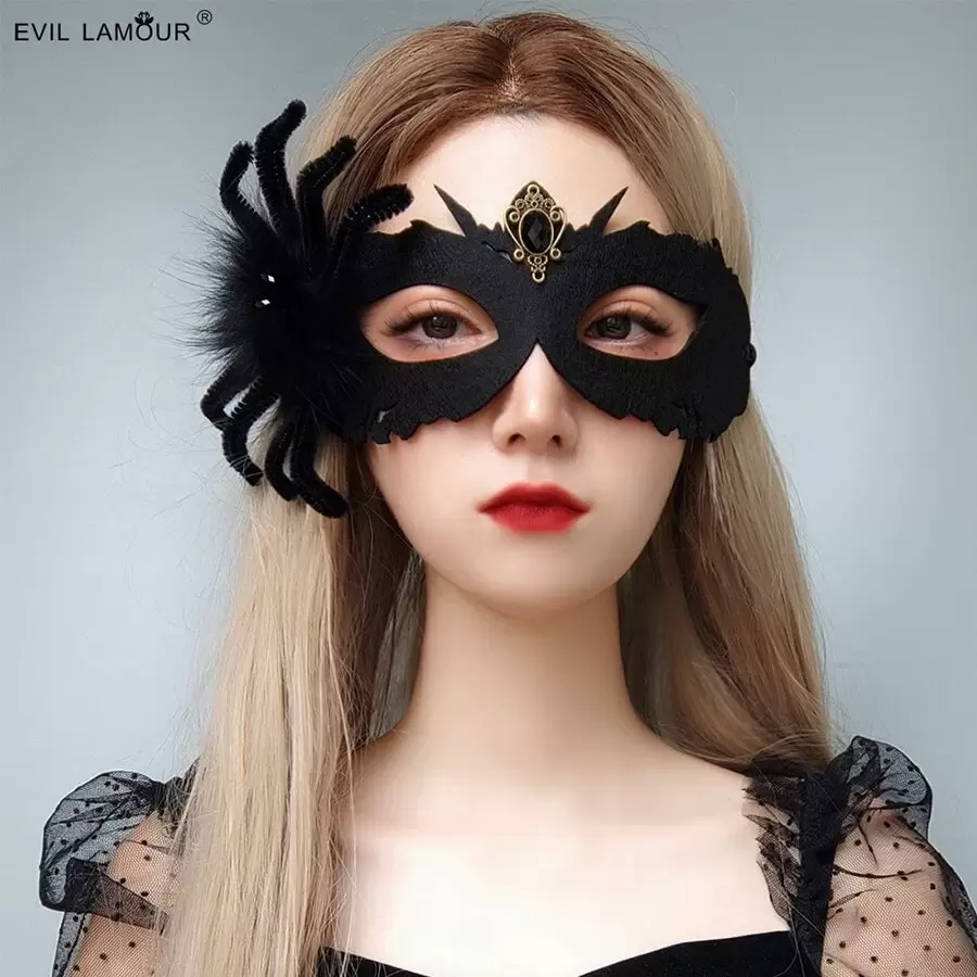 Halloween Black Spider Mask For Costume Party - Black - View 1