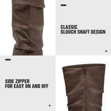 Women's Slouchy Mid Calf Boots Zip Up Flat Boots - 卡其色 - 查看 2