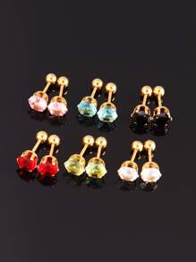 1对不锈钢耳钉，女士彩色立方氧化锆圆形耳环，耳环配饰，男士珠宝 - 金色 - 查看 7