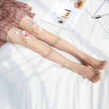 Women's Colorful Flower Patterned Fishnet Tights, Available In White, Black And Skin Color For A Bold And Cute Look - Apricot - View 5