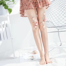 Women's Colorful Flower Patterned Fishnet Tights, Available In White, Black And Skin Color For A Bold And Cute Look - Apricot - View 3