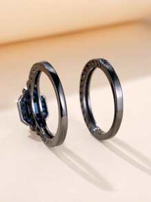 A Set Of Fashionable Elegant Black & Sapphire Blue Shining Jewelry Gifts For Women, Suitable For Dating, Engagement Or Wedding, Including A Ring - Royal Blue - View 5