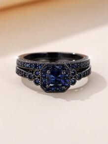 A Set Of Fashionable Elegant Black & Sapphire Blue Shining Jewelry Gifts For Women, Suitable For Dating, Engagement Or Wedding, Including A Ring - Royal Blue - View 2