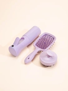 3 chiếc Bàn chải gội đầu tròn xoa bóp da đầu màu tím, Bàn chải thông hơi ướt & khô rỗng, Chai xịt phun sương mịn 200ml có chai khử trùng tần số cao để chăm sóc tóc - Màu tím - Xem 5
