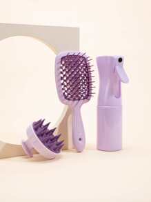 3 chiếc Bàn chải gội đầu tròn xoa bóp da đầu màu tím, Bàn chải thông hơi ướt & khô rỗng, Chai xịt phun sương mịn 200ml có chai khử trùng tần số cao để chăm sóc tóc - Màu tím - Xem 2