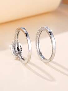 1set Fashionable Black Shiny Cubic Zirconia Ring, A Gift For Women, Decorations For Dating, Engagement Or Wedding, Including Engagement Ring And Wedding Band