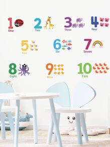 1 套卡通小动物主题数字墙贴，贴纸，墙贴花，乙烯基贴花用于家居装饰，春季装饰品让您的家焕然一新，拉玛装饰贴纸礼物生日毕业 - 彩色 - 查看 2