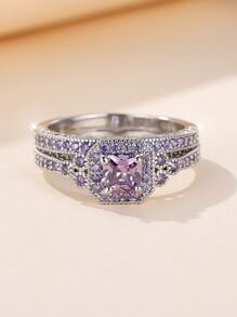 1 bộ Đúng mốt & Thanh lịch Tím Lung linh CZ Bộ trang sức ( Nhẫn , Hoa tai , Dây chuyền ) , Hoàn hảo Qủa tặng Đối với phụ nữ Và Thích hợp Đối với Ngày đêm , Hôn ước Và Lễ cưới Dịp - Màu tím - Xem 3