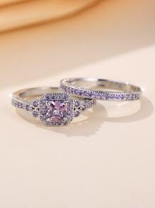 1 bộ Đúng mốt & Thanh lịch Tím Lung linh CZ Bộ trang sức ( Nhẫn , Hoa tai , Dây chuyền ) , Hoàn hảo Qủa tặng Đối với phụ nữ Và Thích hợp Đối với Ngày đêm , Hôn ước Và Lễ cưới Dịp - Màu tím - Xem 4