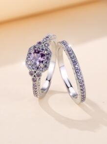 1 bộ Đúng mốt & Thanh lịch Tím Lung linh CZ Bộ trang sức ( Nhẫn , Hoa tai , Dây chuyền ) , Hoàn hảo Qủa tặng Đối với phụ nữ Và Thích hợp Đối với Ngày đêm , Hôn ước Và Lễ cưới Dịp - Màu tím - Xem 2