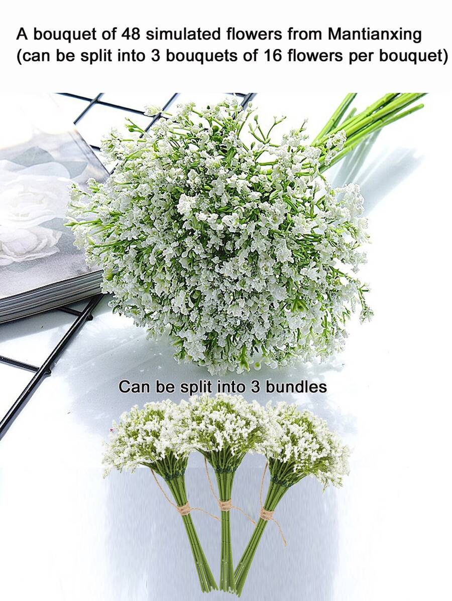 48 Stems Artificial Baby's Breath Wedding Decoration - 白色 - 查看 1