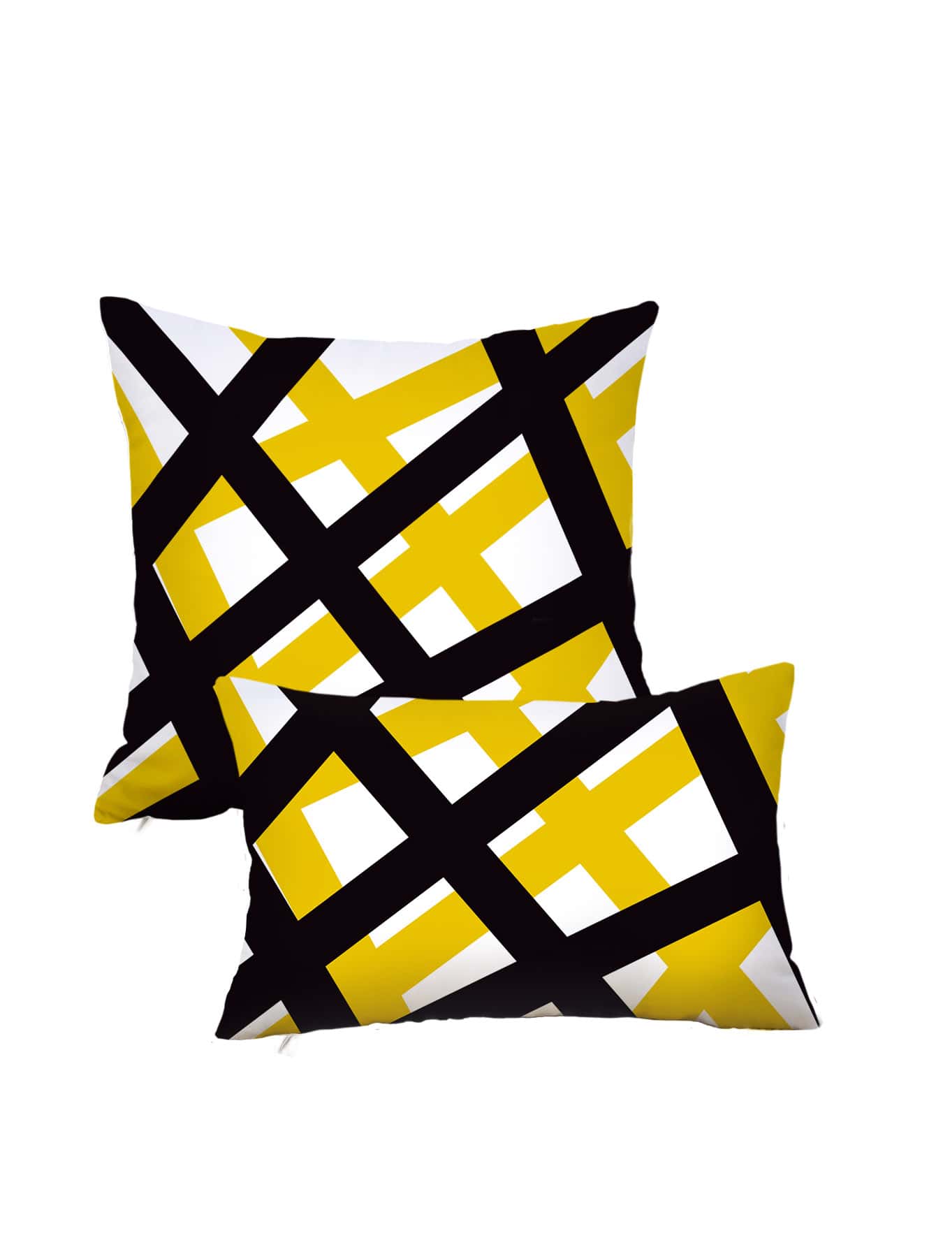 1 Pieza Funda De Cojín Con Diseño Geométrico De Líneas Gruesas En Negro Y Amarillo - Multicolor - Ver 1