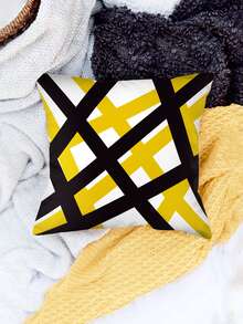 1 Pieza Funda De Cojín Con Diseño Geométrico De Líneas Gruesas En Negro Y Amarillo - Multicolor - Ver 4