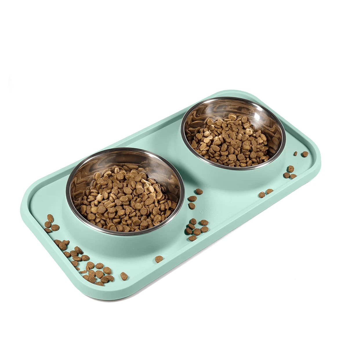 1pc Stainless Steel Double Bowl Design Dog Food Tray With Anti-Slip Bottom, Suitable For Cats And Dogs Indoor Home Use - Green - View 1