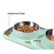 1pc Stainless Steel Double Bowl Design Dog Food Tray With Anti-Slip Bottom, Suitable For Cats And Dogs Indoor Home Use - Green - View 2