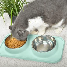 1pc Stainless Steel Double Bowl Design Dog Food Tray With Anti-Slip Bottom, Suitable For Cats And Dogs Indoor Home Use - Green - View 6
