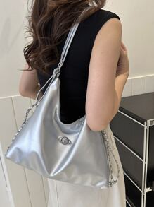 Korean Fashion Chain Strap Underarm Bag For Women 2024 New Large Capacity Multi-Function Shoulder Bag - Silver - View 4