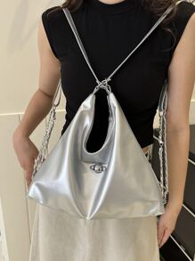 Korean Fashion Chain Strap Underarm Bag For Women 2024 New Large Capacity Multi-Function Shoulder Bag - Silver - View 5