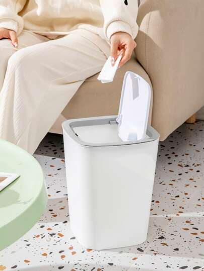 1pc Press-type Household Garbage Can With Lid, Multifunctional For Living Room, Bedroom, Toilet And Bathroom