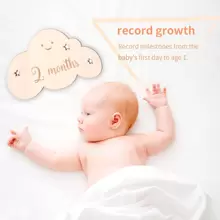 1set Baby 1-12 Months Wooden Cloud Milestones, Double Sided Milestone Cards For Baby Growth Record Photography Baby Shower Family Decorations Gifts, For Baby Shower Easter Gifts Things For Girls/Boys - Beige - View 8