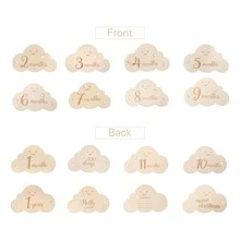 1set Baby 1-12 Months Wooden Cloud Milestones, Double Sided Milestone Cards For Baby Growth Record Photography Baby Shower Family Decorations Gifts, For Baby Shower Easter Gifts Things For Girls/Boys - Beige - View 11