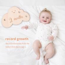 1set Baby 1-12 Months Wooden Cloud Milestones, Double Sided Milestone Cards For Baby Growth Record Photography Baby Shower Family Decorations Gifts, For Baby Shower Easter Gifts Things For Girls/Boys - Beige - View 9