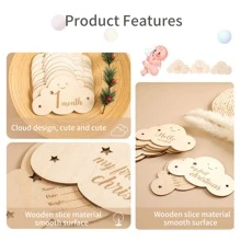 1set Baby 1-12 Months Wooden Cloud Milestones, Double Sided Milestone Cards For Baby Growth Record Photography Baby Shower Family Decorations Gifts, For Baby Shower Easter Gifts Things For Girls/Boys - Beige - View 10